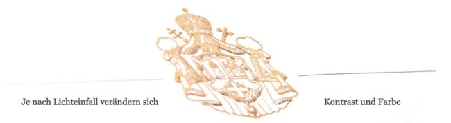 Gold Heißfolienprägung als Wappen fühlbar hochgeprägt